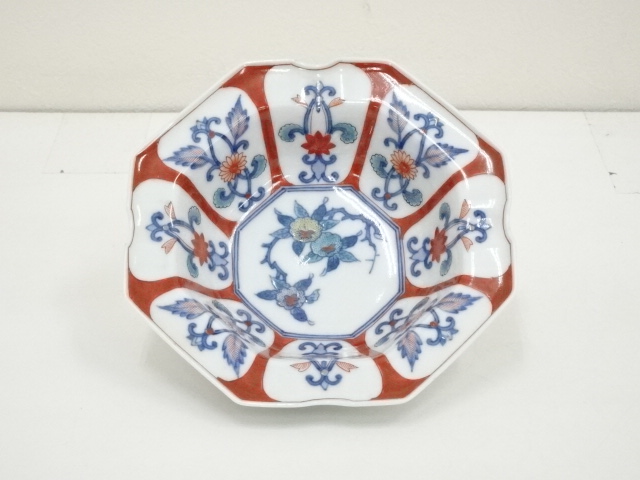 14代今泉今右衛門 隅切染錦八角皿 5客揃え 14代今泉今右衛門 隅切染錦